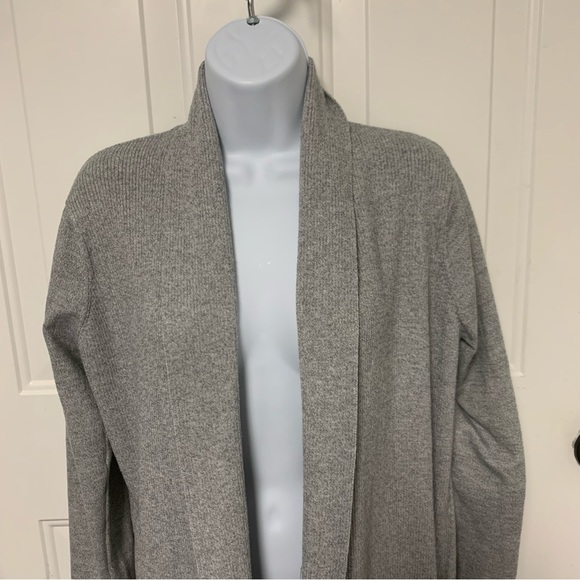 Esperanza Long Open Sweater Heathered Gray Ribbed Front & Cuffs Pockets Sz M - Picture 3 of 9